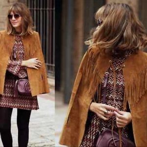 ZARA  FRINGE CAPE JACKET - SIZE MEDIUM